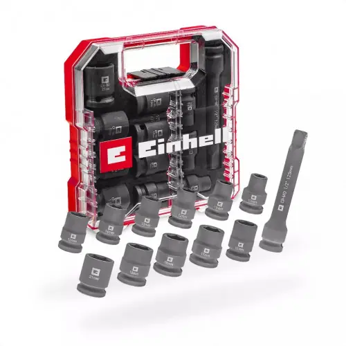 Jeu de douilles à impact - 12 pièces - 1/2” - 10 à 21 mm + rallonge 125 mm - acier CrMo - EINHELL Vente Flash