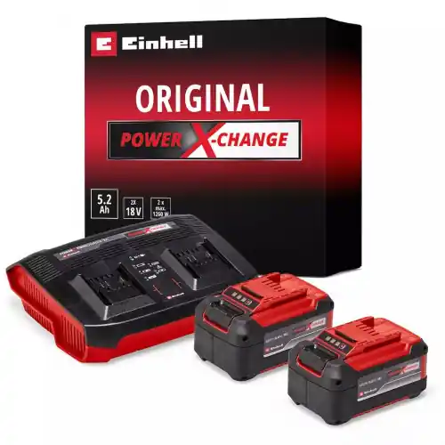 Authentique Kit batteries et chargeur PXC – 2 x 5,2 Ah – Twincharger 3 A – Plateforme 18 V / 36 V – EINHELL