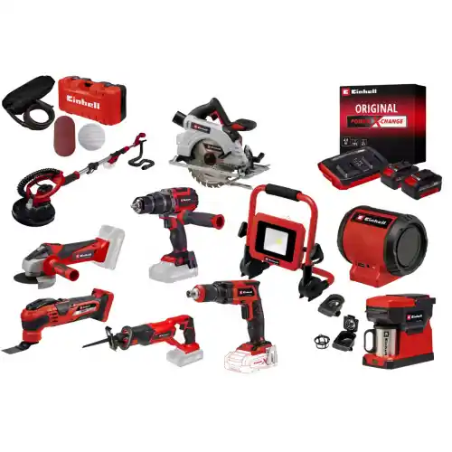 Kit chantier sans fil Einhell - 10 outils Power X-Change + 2 batteries 4.0Ah + chargeur - EINHELL Meilleur Choix
