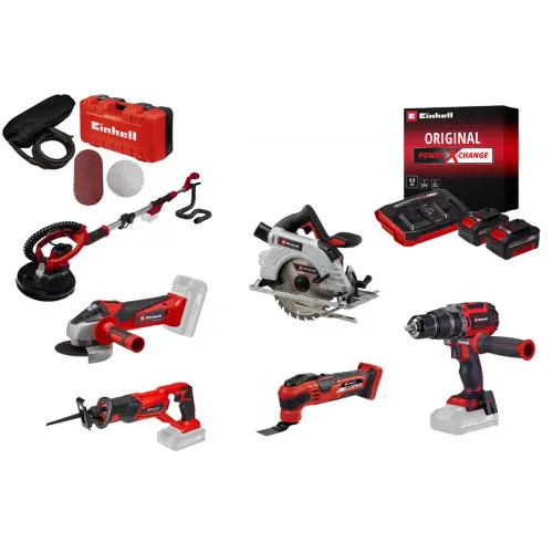 Kit chantier sans fil Einhell - Meuleuse - scies - perceuse - ponceuse + 2 batteries 4.0Ah + chargeur - EINHELL Expédition Rapide