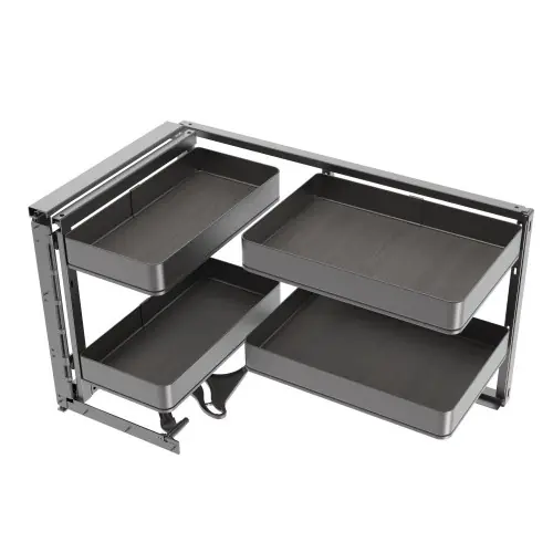 Accessoire extractible Harmony pour meuble de cuisine - Gauche - Acier et Bois - Gris anthracite - EMUCA Nouveauté