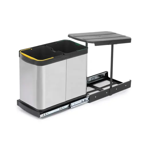 Promotion Saisonnière Bac à recyclage pour montage inférieur et extraction manuelle/automatique dans les éléments de cuisine - Inox 2x12 litres plast - EMUCA