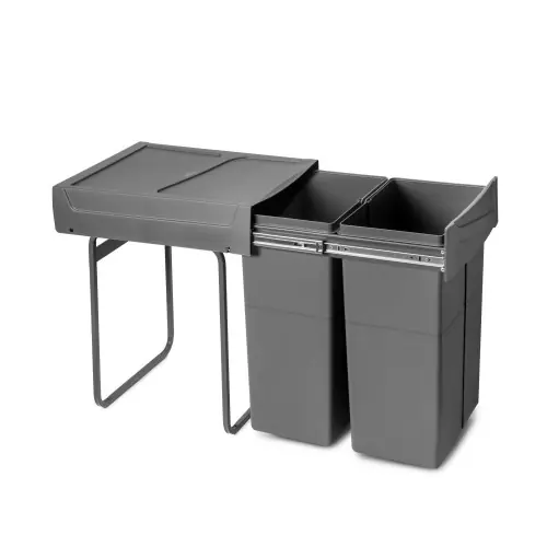 bac de tri sélectif a montage inférieur et extraction manuelle pour élément de cuisine Recycle - 2x25litres - Plastique gris a - EMUCA Seulement Aujourd'hui