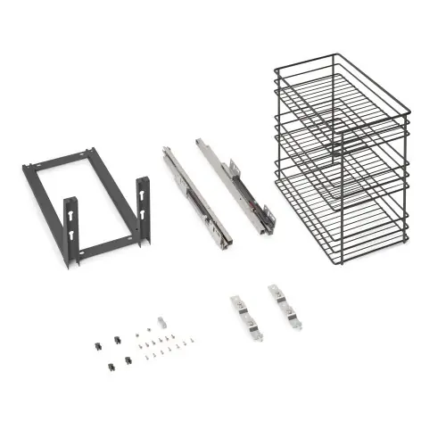 Nouvel Arrivage Chariot coulissant Titane avec fixation inférieure à fermeture amortie – module 300mm – acier – Gris antracite – EMUCA