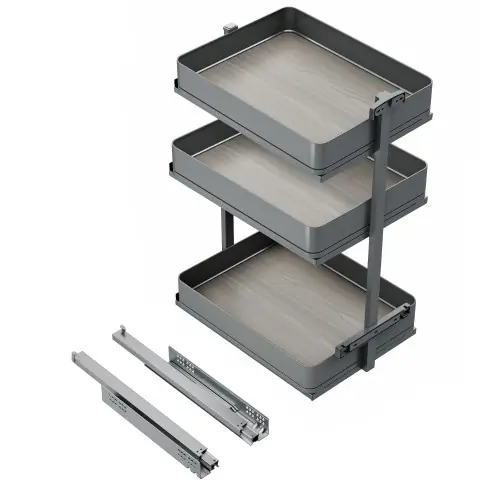 Petit Prix Chariot extractible Harmony avec fermeture à amortie - Module largeur 400mm hauteur 800mm - Acier et Bois - Gris anthracite - EMUCA