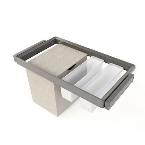 Offre Exclusive Kit 2 plateaus auxiliaires - 1 panier et rack ajustable Quartz pour armoires - glissières extension totale et à fermeture douc - EMUCA