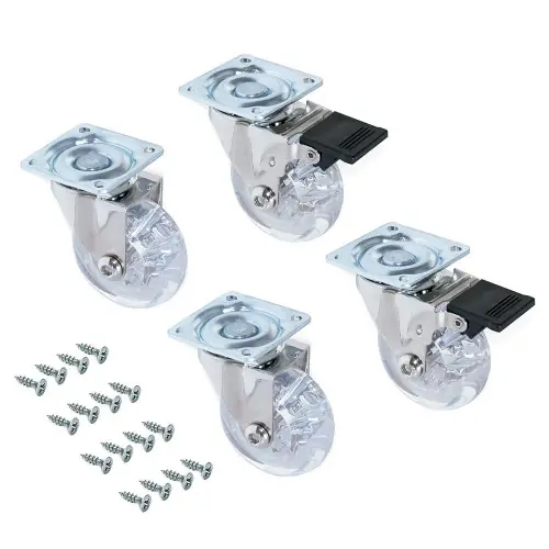 Offre Du Jour Kit de 4 roulettes transparentes Slip D. 75 mm avec plétine de montage et roulements à billes - EMUCA