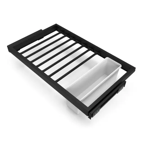 Kit de 7 porte-pantalons- 2 plateaux et cadre coulissant à fermeture douce pour armoires- module 900mm- Noir texturé - EMUCA Haute Qualité