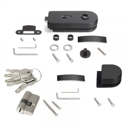Kit de serrure et de gache pour portes en verre doubles 8-12mm - loquet horizontal - acier et aluminium - Noir - EMUCA Certifié