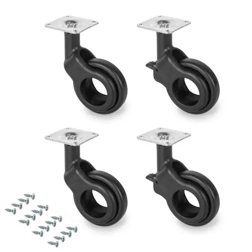 Kit roulettes Hole 2 avec platine de montage, Ø 50 mm, Peint en noir - EMUCA Offre Du Jour