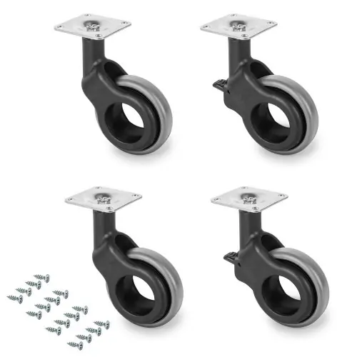Kit roulettes Hole 2 avec platine de montage, Ø 50 mm, Plastique gris - EMUCA Certifié