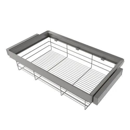 Vente Directe Kit tiroir en fil métallique et rack ajustable Quartz pour armoires - glissières extension totale et à fermeture douce - Modul - EMUCA