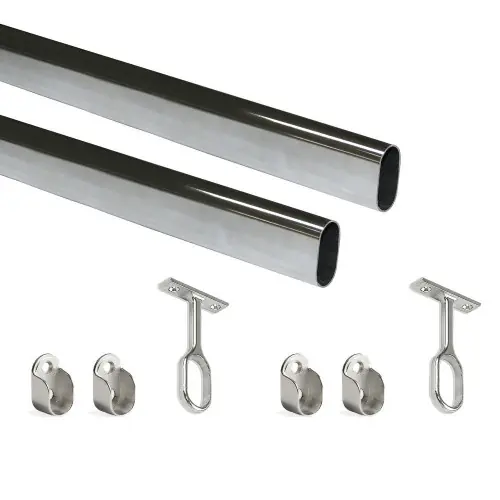 Prix Promo Kit tube de penderie 30x15 mm acier, L 1150 mm, Chromé - EMUCA