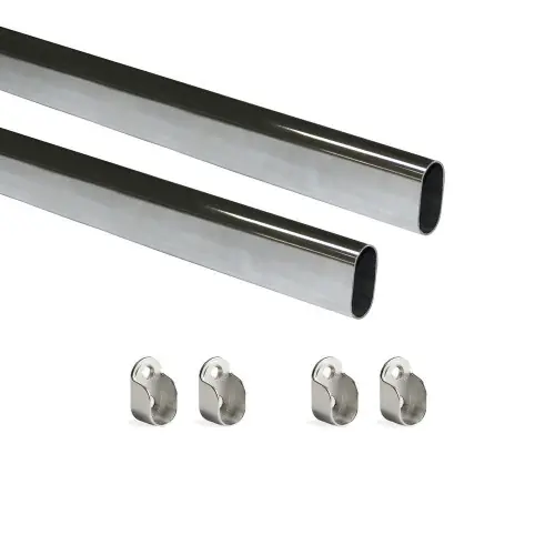 Kit tube de penderie 30x15 mm acier, L 750 mm, Chromé - EMUCA Bon Marché