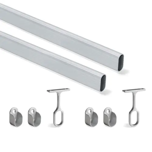 Quantité Limitée Kit tube de penderie 30x15 mm aluminium, L 1150 mm, Anodisé mat - EMUCA