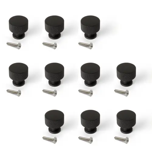 Quantité Limitée Lot de 10 boutons pour meubles Argos - diamètre 30mm - Aluminium - Peint en noir - EMUCA