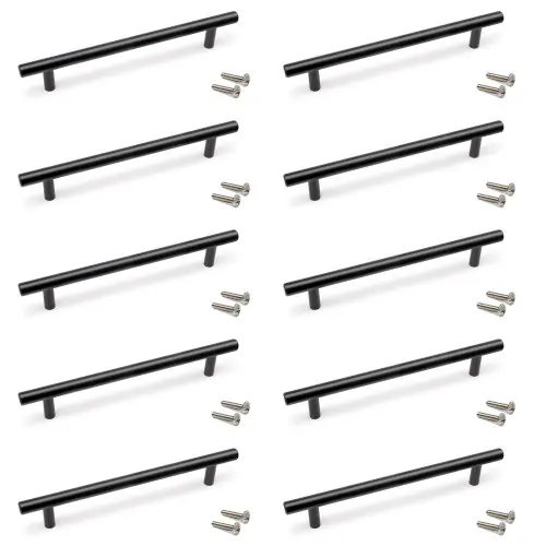 Offre Du Jour Lot de 10 poignées pour meubles Orlando - L252mm - entraxe 192mm - Acier - Peint en noir - EMUCA