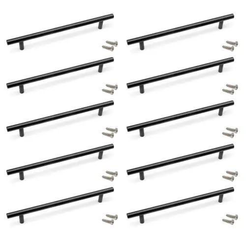 Meilleur Prix Lot de 10 poignées pour meubles Orlando - L336mm - entraxe 256mm - Acier - Peint en noir - EMUCA