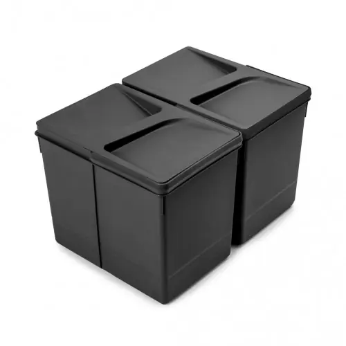 Lot de 2 bacs de tri Emuca Recycle pour tiroir de cuisine - 2 x 15 L noir - EMUCA Soldes