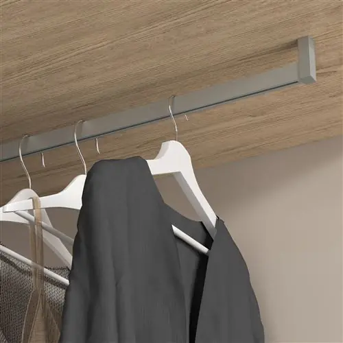 Expédition Rapide Lot de 2 rails de penderie Luxe – 0-75 m de long – Aluminium et Plastique- Peint gris pierre – EMUCA