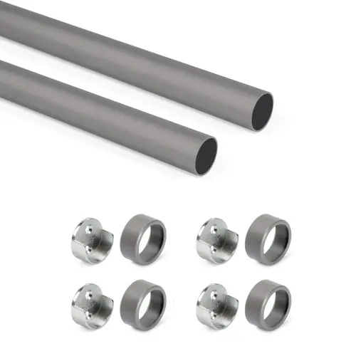 Certifié Lot de 2 rails ronds pour armoires D.28mm longueur 0.75m avec supports - Aluminium et Zamak - Titane - EMUCA