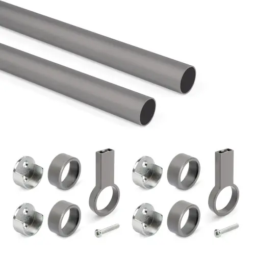 Lot de 2 rails ronds pour armoires D.28mm longueur 1.15m avec supports - Aluminium et Zamak - Titane - EMUCA Nouveauté