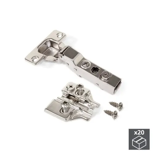 Top Vente Lot de 20 charnières coudées pour montage en applique X91 avec fermeture amortie et embases Eurovis avec réglage excentrique - EMUCA