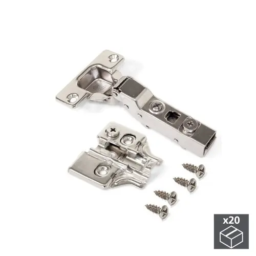 Haute Qualité Lot de 20 charnières coudées pour montage en applique X91 avec fermeture amortieet embases avec réglage excentrique à visser - EMUCA