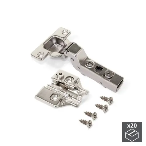 Jusqu'à Épuisement Des Stocks Lot de 20 charnières coudées pour montage rentrant X91 avec fermeture amortie et embases avec réglage excentrique à visser - EMUCA