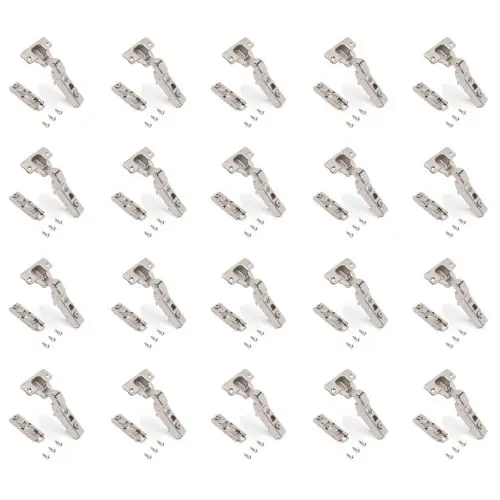 Lot de 20 charnières coudées X91 à fermeture amortie avec embases droite à visser - Hauteur 1 - Acier - Nickelé - EMUCA Offre Spéciale