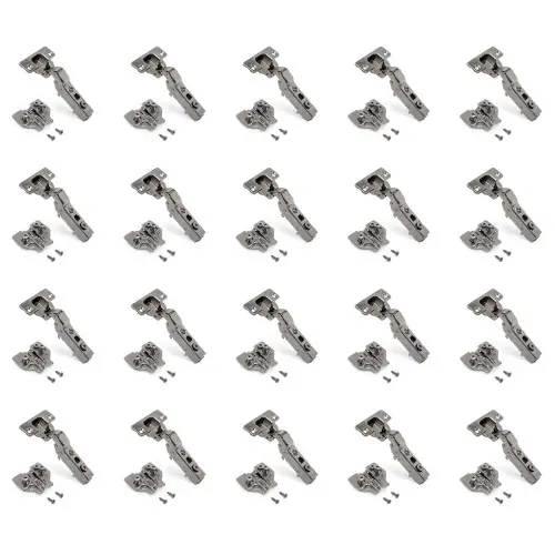 Petit Prix Lot de 20 charnières coudées X91 avec fermeture amortie et embases Euro - hauteur 0 - nickelé - titane - EMUCA