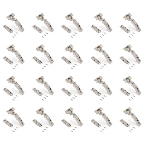 Lot de 20 charnières droites X91 à fermeture amortie avec embases droite à visser - Hauteur 1 - Acier - Nickelé - EMUCA Offre Limitée