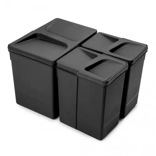 Jusqu'à Épuisement Des Stocks Lot de 3 bacs de tri Emuca Recycle pour tiroir de cuisine - 1 x 15 L et 2 x 7 L noir - EMUCA