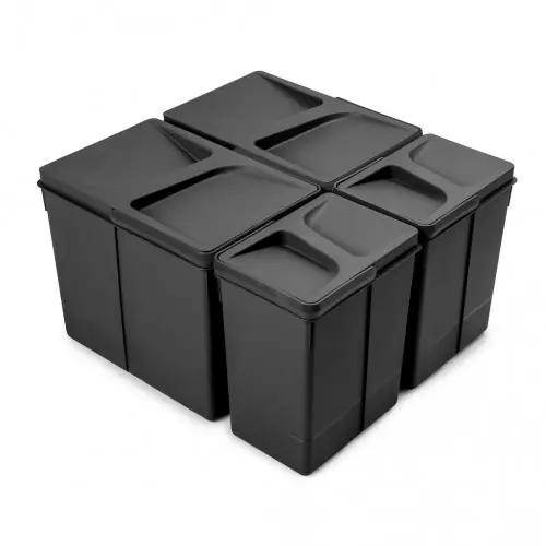 Lot de 4 bacs de tri Emuca Recycle pour tiroir de cuisine - 2 x 15 L et 2 x 7 L noir - EMUCA Satisfait Ou Remboursé