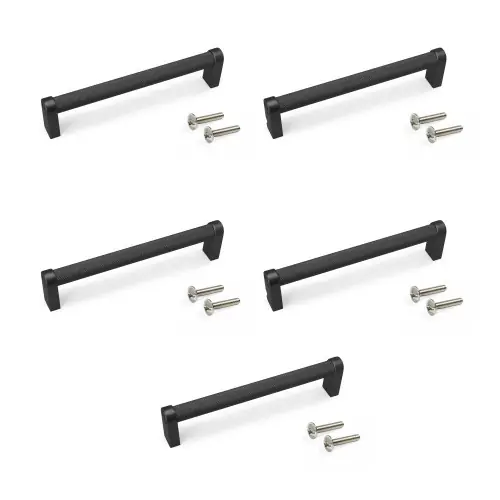 Marque Lot de 5 poignées pour meubles Bergen - L141mm - entraxe 128mm - Aluminium - Peint en noir - EMUCA