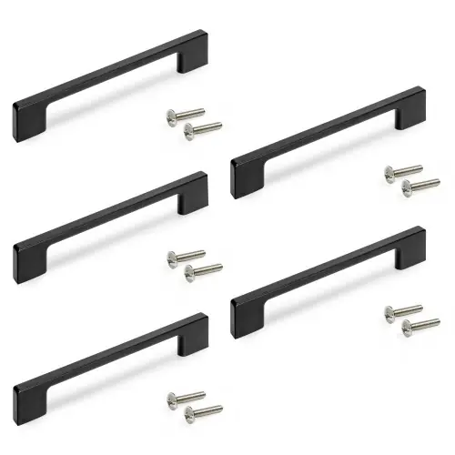 Retour Gratuit Lot de 5 poignées pour meubles Montréal - L192mm - entraxe 160mm - Zamak - Peint en noir - EMUCA