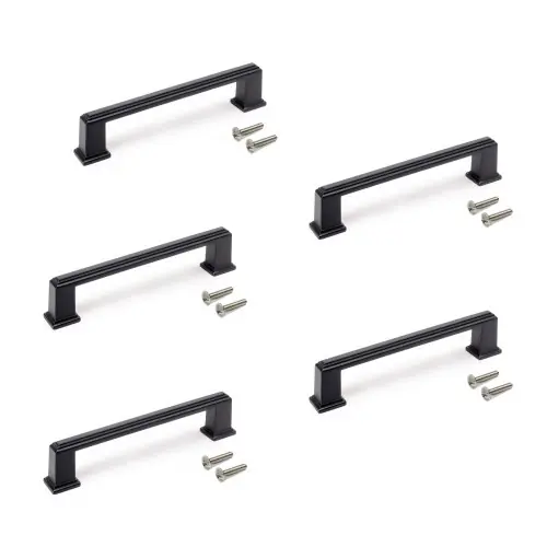 Nouvelle Collection Lot de 5 poignées pour meubles Tanger - L147.5mm - entraxe 128mm - Zamak - Peint en noir - EMUCA