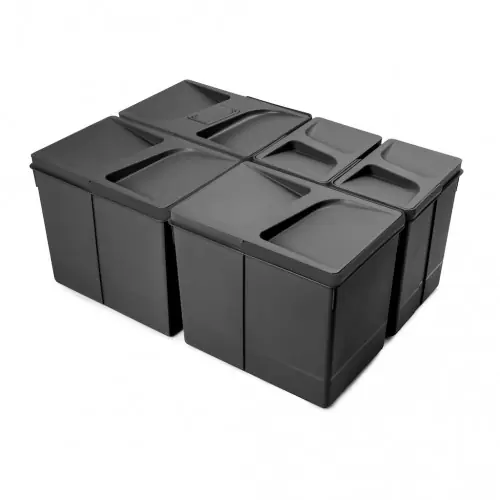 Lot de 5 poubelles de tri Emuca Recycle pour tiroir de cuisine - 3 x 15 L et 2 x 7 L noir - EMUCA Usine Directe