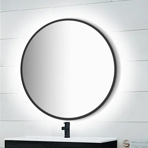 Miroir Zeus éclairage décoratif à LED et cadre noir- diamètre 80 cm- AC 230V 50Hz- 12 W- Aluminium et Verre - EMUCA Offre Limitée
