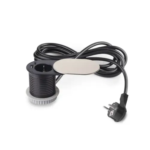 Achat Immédiat Multiconnecteur Vertikal Flat 60 – diamètre 60mm – 1 x prise Schuko – 1 x USB Type A – 1 x USB Type C – Acier et Plastique – EMUCA