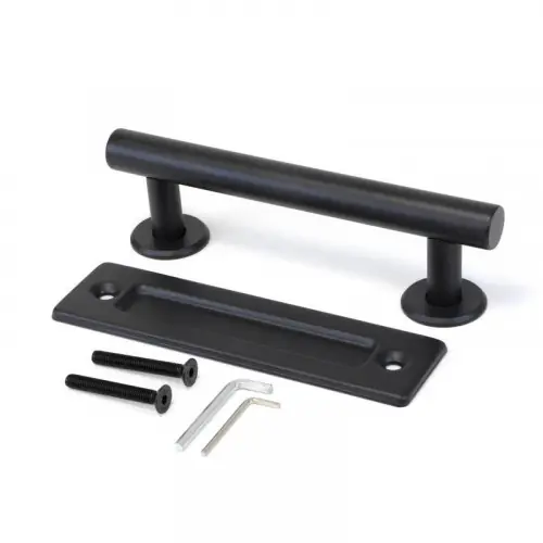 Retour Gratuit Poignée pour portes coulissantes en bois Pasadena - Longueur 240 mm - Tige 180 mm - Acier - Noir texturé - EMUCA