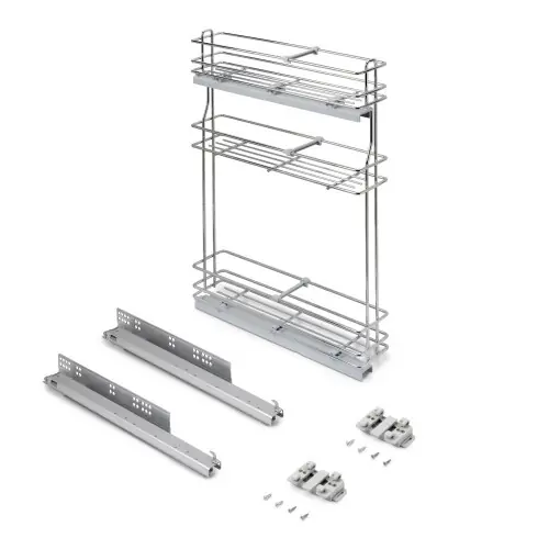 Marque porte-bouteilles extractible SupraMax avec fermeture à amortie – gauche – 3 plateaux – module 150mm – Acier – Chromé – EMUCA