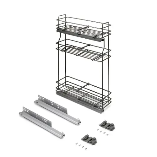 Remise porte-bouteilles extractible TitaneMax avec fermeture à amortie - gauche - 3 plateaux - module 200mm - Acier - Gris Anthrac - EMUCA