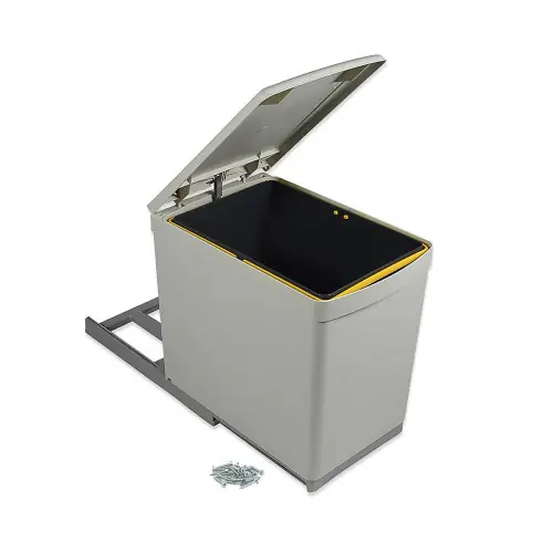 Poubelle de recyclage à fixation inférieure et extraction manuelle avec 1 conteneur de 16 litres et couvercle automatique - EMUCA Populaire