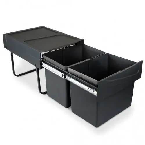 Bon Plan Poubelle de tri Emuca Recycle 2 x 15 L - fixation bas de caisson extraction manuelle noir - EMUCA