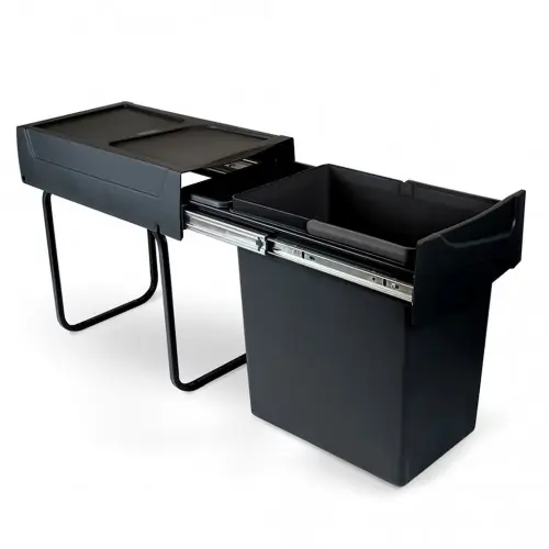 Offre Limitée Poubelle de tri Emuca Recycle 20 L – fixation bas de caisson extraction manuelle noir – EMUCA
