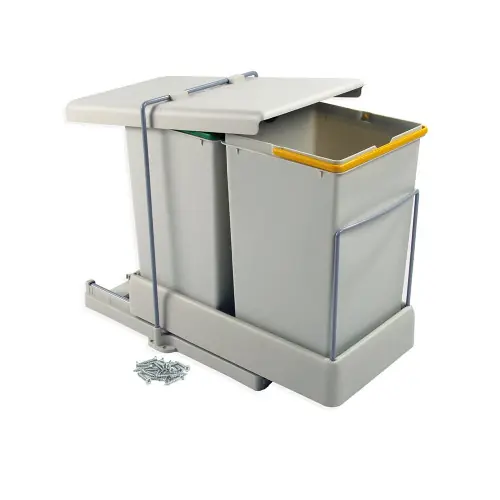 Poubelles de recyclage à fixation inférieure et extraction automatique avec 2 conteneurs 14 litros - EMUCA Paiement Sécurisé