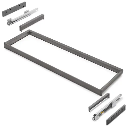 Rack avec glissières à extension totale et à fermeture douce pour accessoires d‘armoire Quartz - 1062-1088mm - Aluminium et pl - EMUCA Produit De Marque