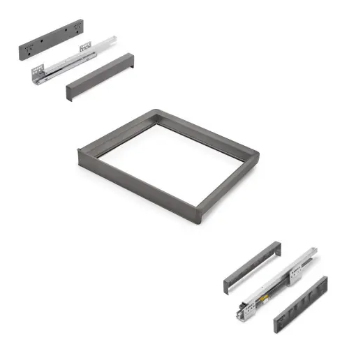 Meilleur Choix Rack avec glissières à extension totale et à fermeture douce pour accessoires d‘armoire Quartz - 562-588mm - Aluminium et plas - EMUCA