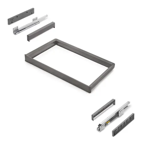 Rack avec glissières à extension totale et à fermeture douce pour accessoires d‘armoire Quartz - 712-738mm - Aluminium et plas - EMUCA Meilleure Vente
